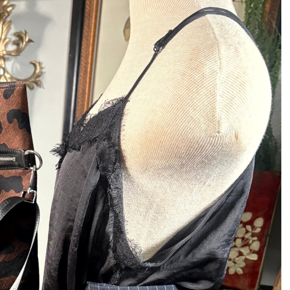 Nine west Black Satin Eyelash Lace Racerback Camisole Size Large - Picture 5 of 11